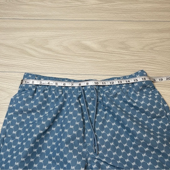 Michael Kors Mid Length Blue White MK Logo Swim Lined Shorts Trunks Mens Size L - Picture 11 of 13